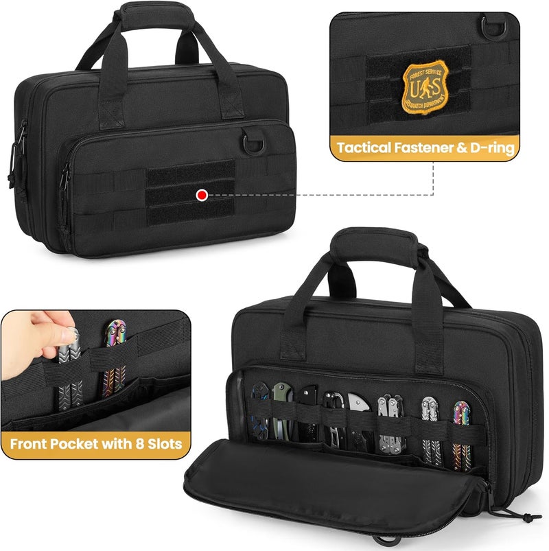 samdew Knife Display Bag for 74+ Pocket Knives, Butterfly Knife Storage Case with 3 Different Size Slots, Folding Knife Organizer Holder, Knife Collection Box with Hard PE Board, Soft Bag Only - Image 4